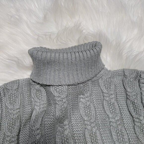 Cable Knit Sweater | Gray Long Sleeve Turtleneck Ribbed Knit Trim Causal Winter - Picture 9 of 9